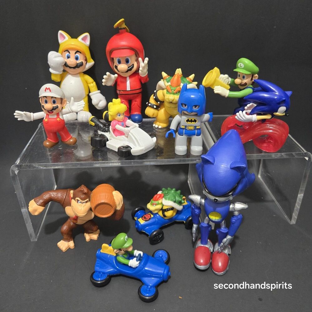Vtg Super Mario Sonic Metal Sonic Donkey Kong Bowser Figures Carts Toy Lot 12pcs